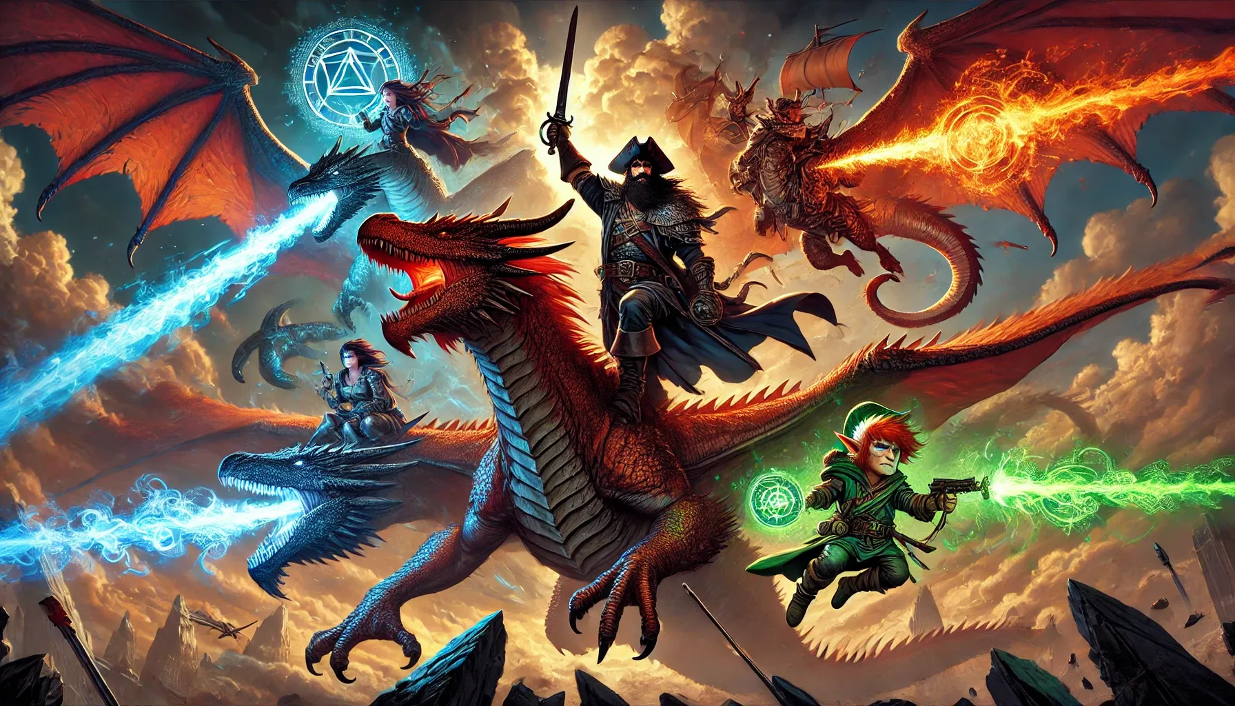 Old Dudes D&D dragon battle artwork
