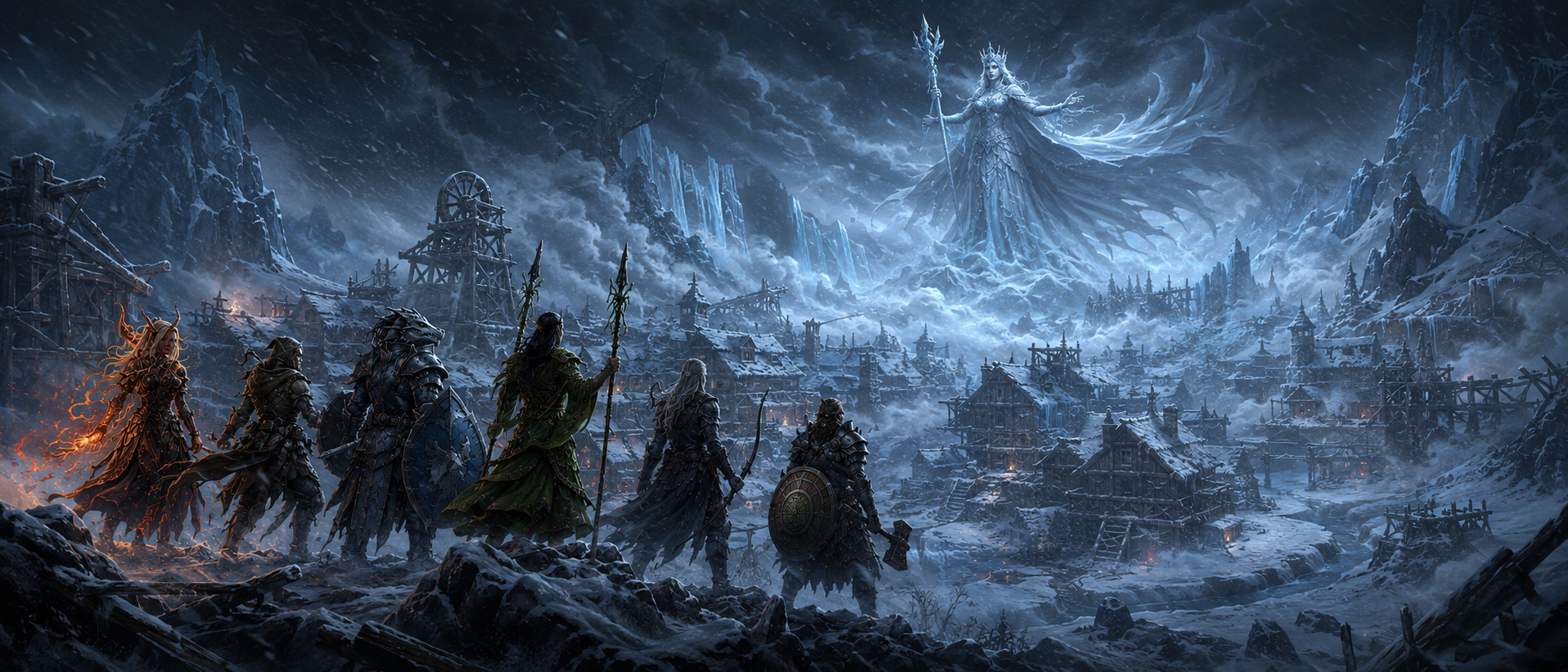 The Heroes of the New Beginning facing the frozen kingdom of the Queen of Winter